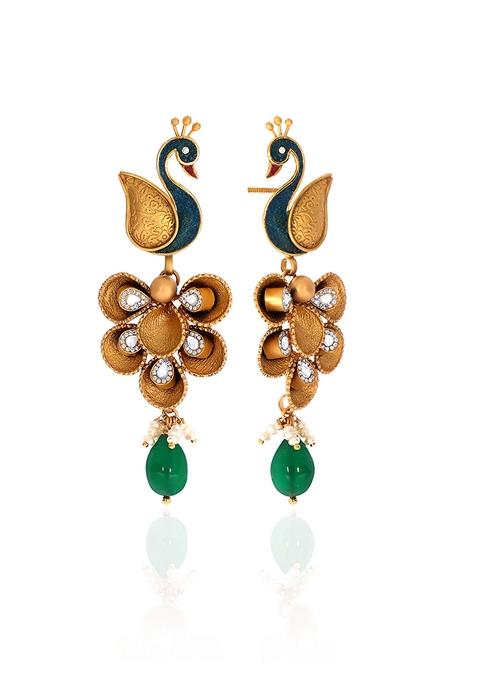 Indya X Senco Gold 22K Yellow Gold Kundan Drop Earrings