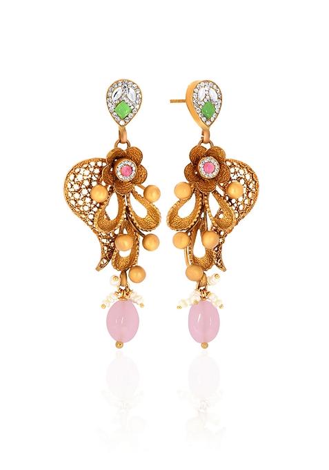 Indya X Senco Gold 22K Yellow Gold Kundan Drop Earrings