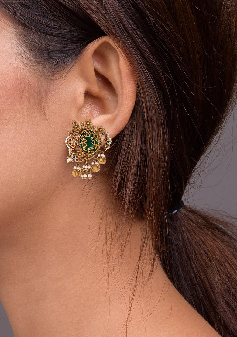 Indya X Senco Gold 22K Yellow Gold Kundan Earrings