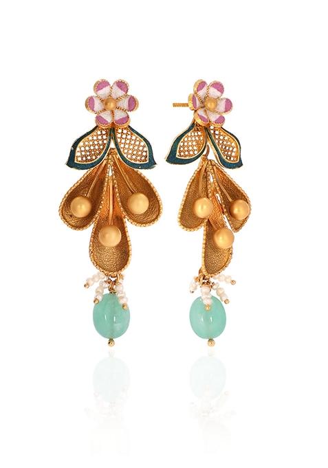 Indya X Senco Gold 22K Yellow Gold Drop Earrings