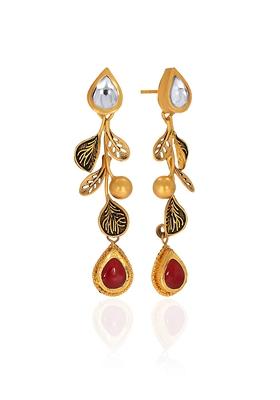 Indya X Senco Gold 22K Yellow Gold Kundan Drop Earrings