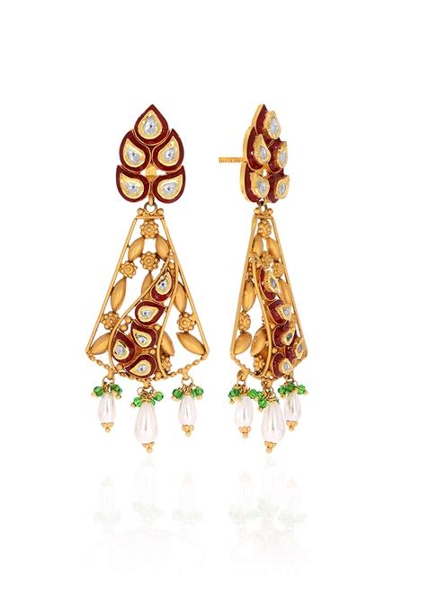 Indya X Senco Gold 22K Yellow Gold Kundan Drop Earrings