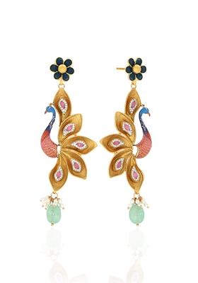 Indya X Senco Gold 22K Yellow Gold Antique Kundan Drop Earrings