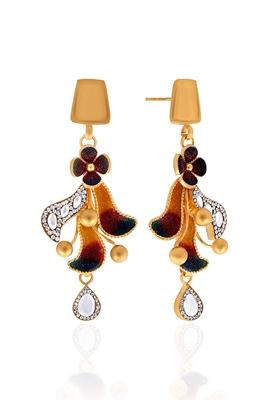 Indya X Senco Gold 22K Yellow Gold Antique Kundan Drop Earrings