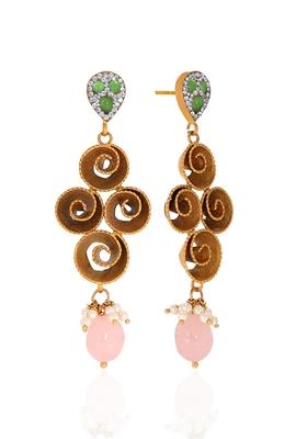 Indya X Senco Gold 22K Yellow Gold Antique Kundan Drop Earrings