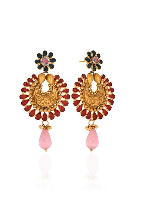 Indya X Senco Gold 22K Yellow Gold Antique Kundan Chandbali Earrings