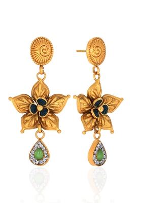 Indya X Senco Gold 22K Yellow Gold Antique Kundan Drop Earrings