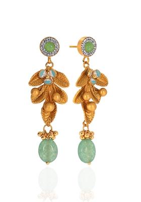 Indya X Senco Gold 22K Yellow Gold Antique Kundan Drop Earrings