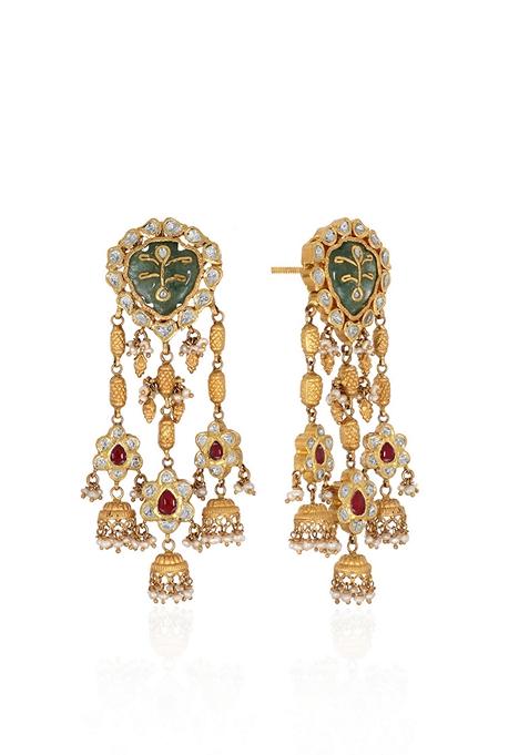 Indya X Senco Gold Blissful Nature Gold Kundan Danglers