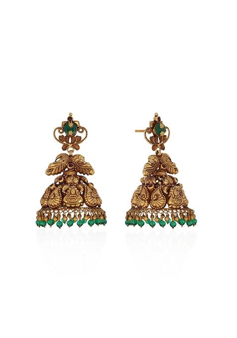 Indya X Senco Gold Regal Art Gold Jhumka Earrings