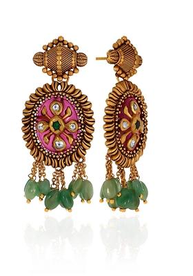 Indya X Senco Gold 22K Yellow Gold Kundan Drop Earrings