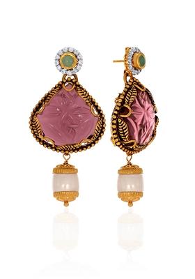 Indya X Senco Gold 22K Yellow Gold Kundan Drop Earrings