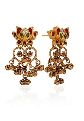 Indya X Senco Gold 22K Yellow Gold Kundan Drop Earrings