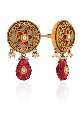 Indya X Senco Gold 22K Yellow Gold Kundan Drop Earrings