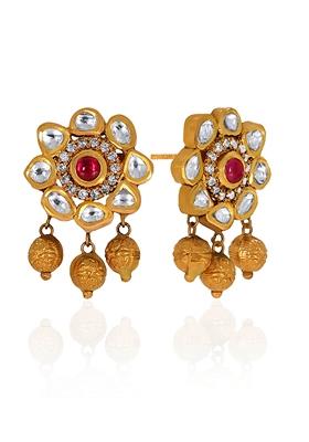 Indya X Senco Gold 22K Yellow Gold Kundan Drop Earrings