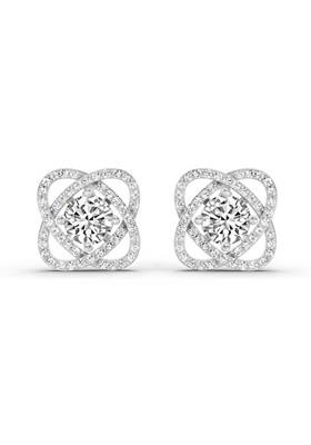 14Kt White Gold Lab Grown Diamond 1.78 Carat Round Halo Stud Earrings For Women