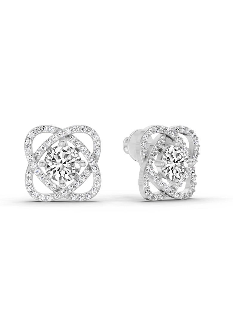 14Kt White Gold Lab Grown Diamond 1.78 Carat Round Halo Stud Earrings For Women