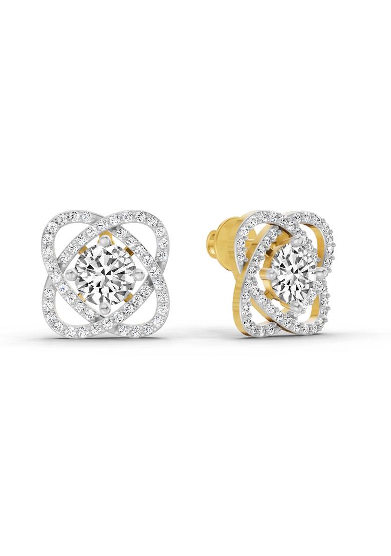 14Kt Yellow Gold Lab Grown Diamond 1.78 Carat Round Halo Stud Earrings For Women