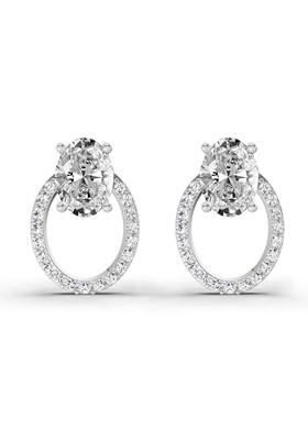14Kt White Gold Lab Grown Diamond 1.73 Carat Oval Halo Stud Earrings For Women