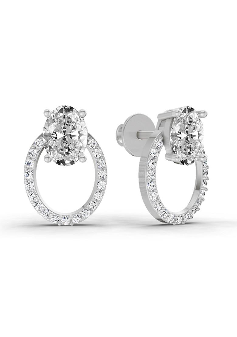 14Kt White Gold Lab Grown Diamond 1.73 Carat Oval Halo Stud Earrings For Women