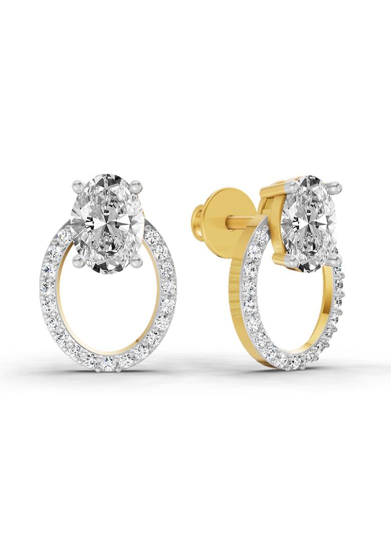 14Kt Yellow Gold Lab Grown Diamond 1.73 Carat Oval Halo Stud Earrings For Women