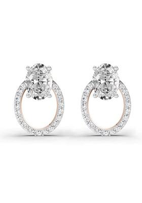 14Kt Rose Gold Lab Grown Diamond 1.73 Carat Oval Halo Stud Earrings For Women