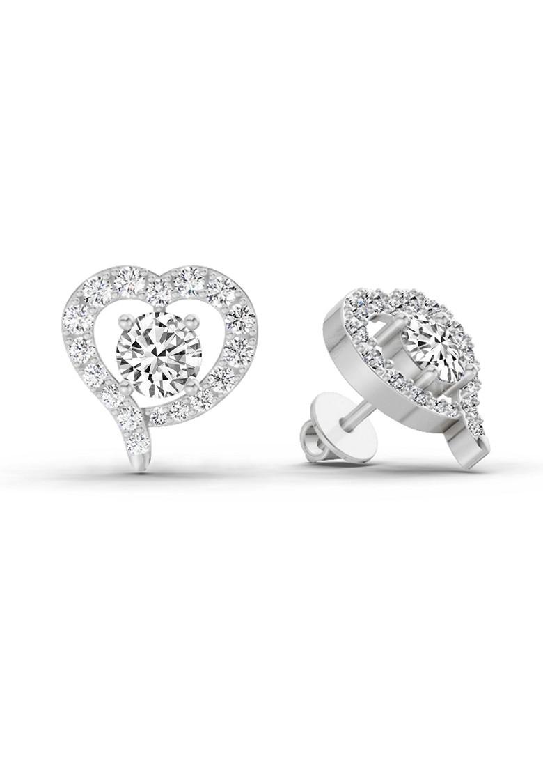 14Kt White Gold Lab Grown Diamond 1.64 Carat Round Halo Heart Shape Earrings For Women