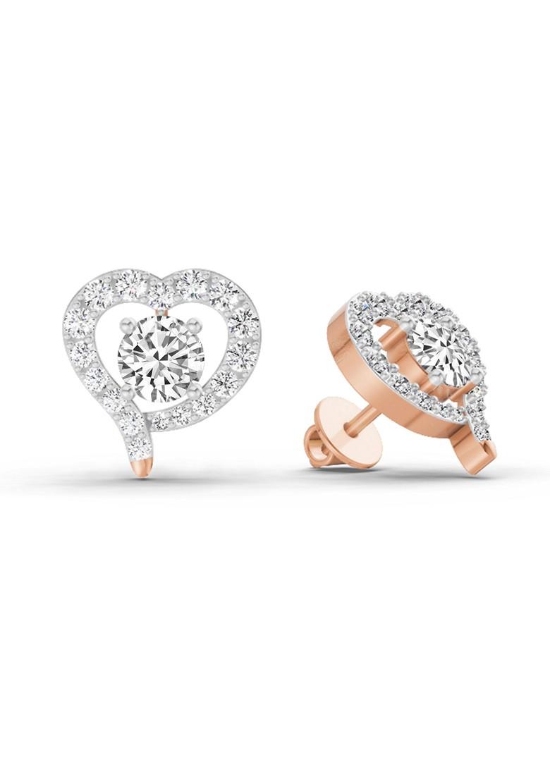 14Kt Rose Gold Lab Grown Diamond 1.64 Carat Round Halo Heart Shape Earrings For Women