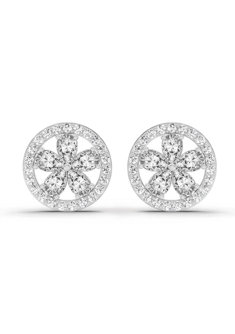 14Kt White Gold Lab Grown Diamond 1.46 Carat Pear Flower Halo Stud Earrings For Women