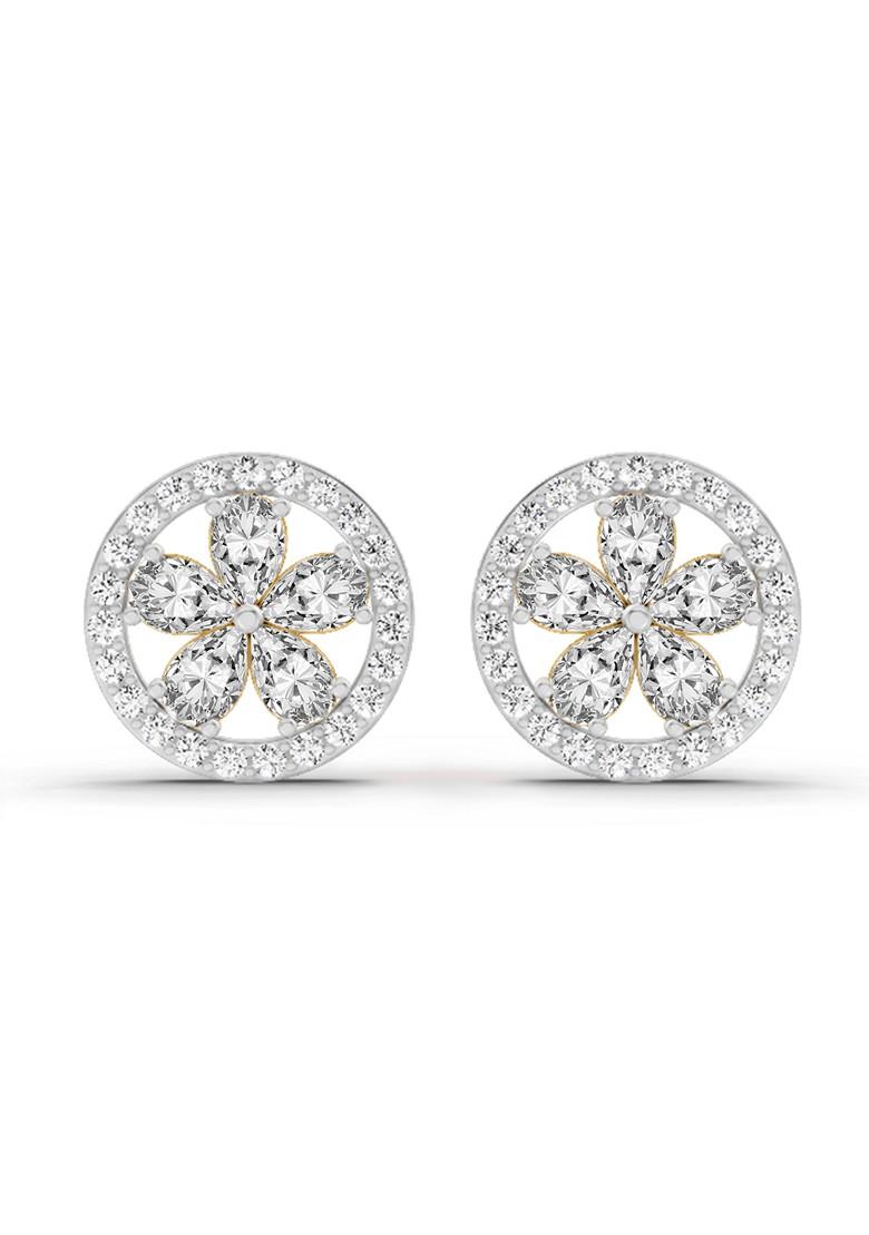 14Kt Yellow Gold Lab Grown Diamond 1.46 Carat Pear Flower Halo Stud Earrings For Women