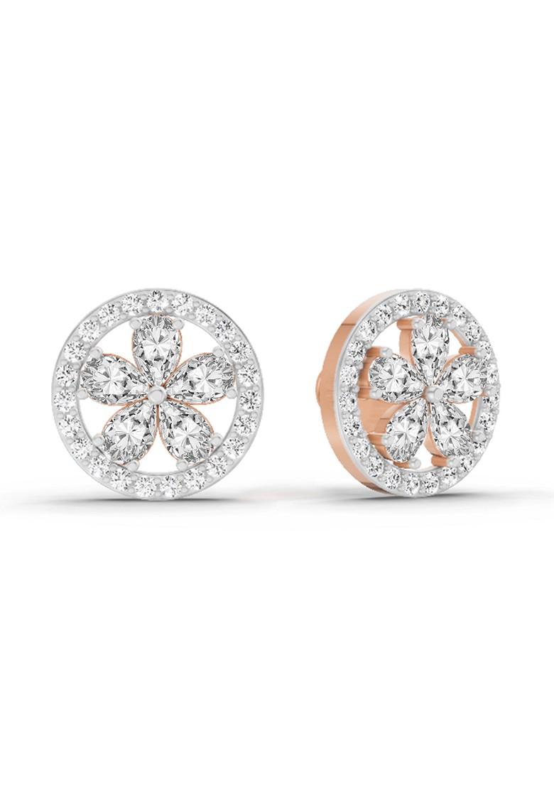 14Kt Rose Gold Lab Grown Diamond 1.46 Carat Pear Flower Halo Stud Earrings For Women