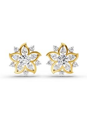 14Kt Yellow Gold Lab Grown Diamond 0.91 Carat Round Flower Stud Earrings For Women
