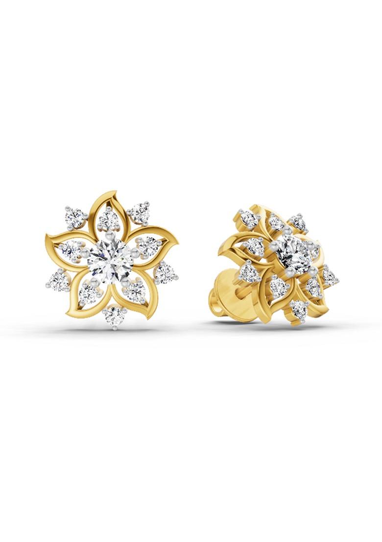 14Kt Yellow Gold Lab Grown Diamond 0.91 Carat Round Flower Stud Earrings For Women