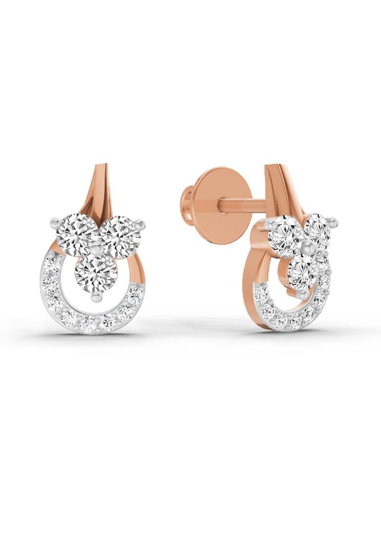 14Kt Rose Gold Lab Grown Diamond 0.45 Carat Round Teardrop Stud Earrings For Women