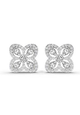 14Kt White Gold Lab Grown Diamond 0.9 Carat Round Halo Earrings For Women