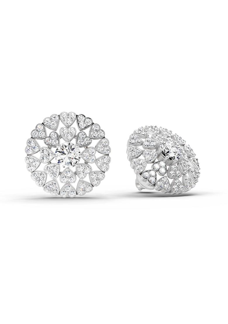 14Kt White Gold Round Lab Grown Diamond 1.45 Carat Heart Shpae Halo Earrings For Women