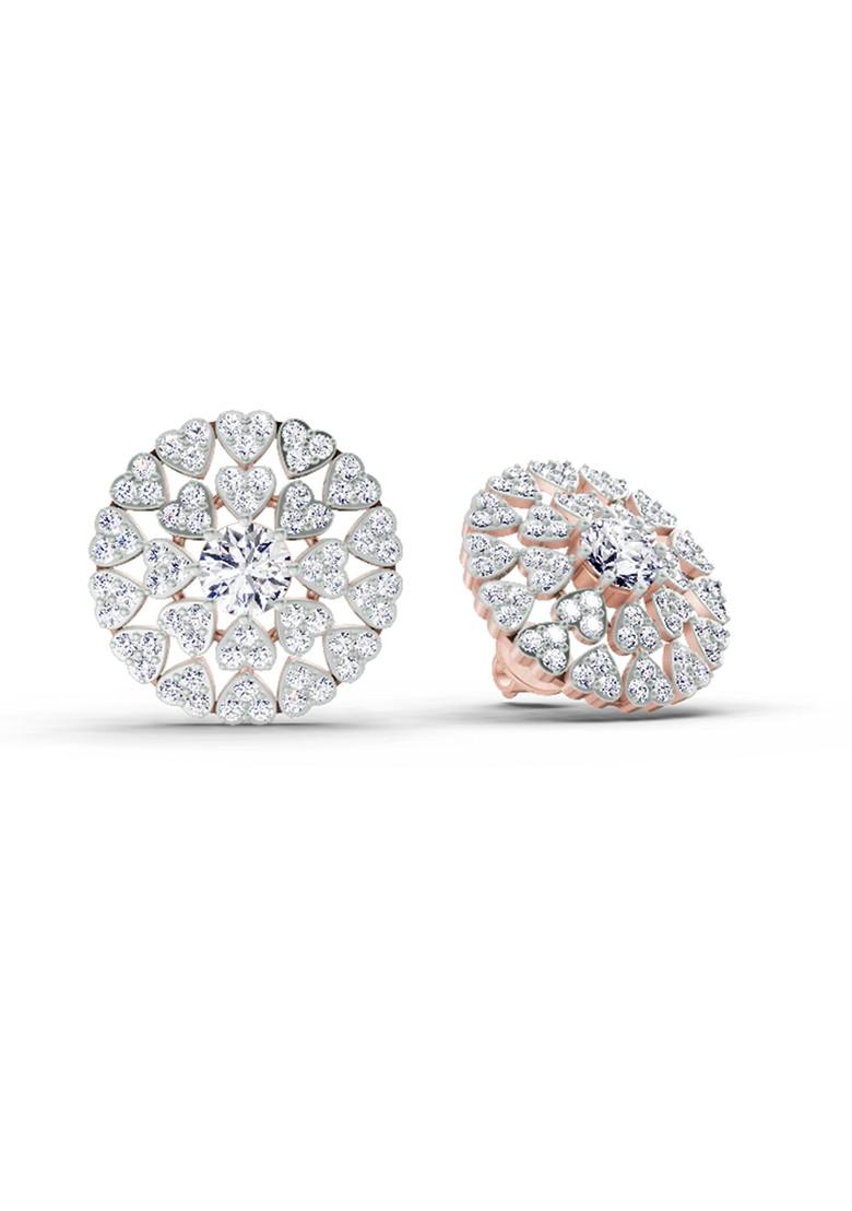 14Kt Rose Gold Round Lab Grown Diamond 1.45 Carat Heart Shpae Halo Earrings For Women