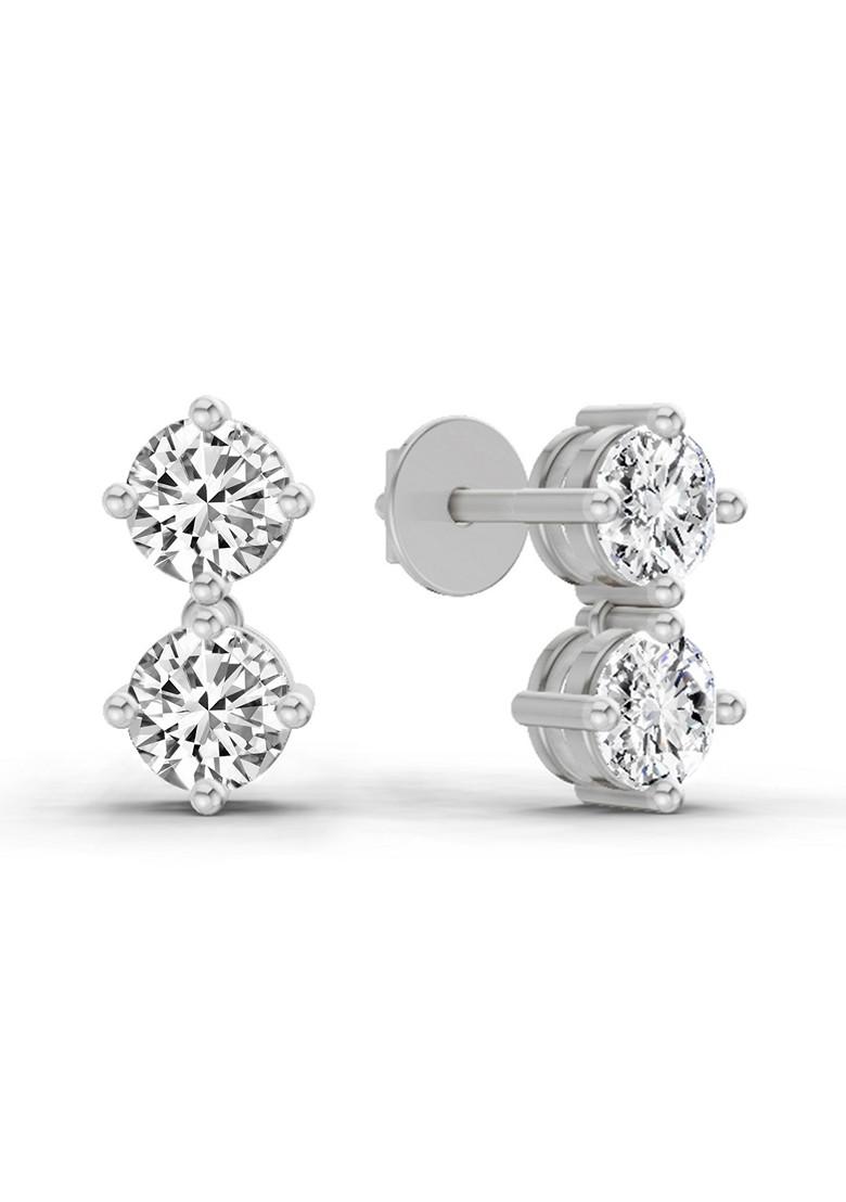 14Kt White Gold Lab Grown Diamond 1.06 Carat Round Drop Earrings For Women