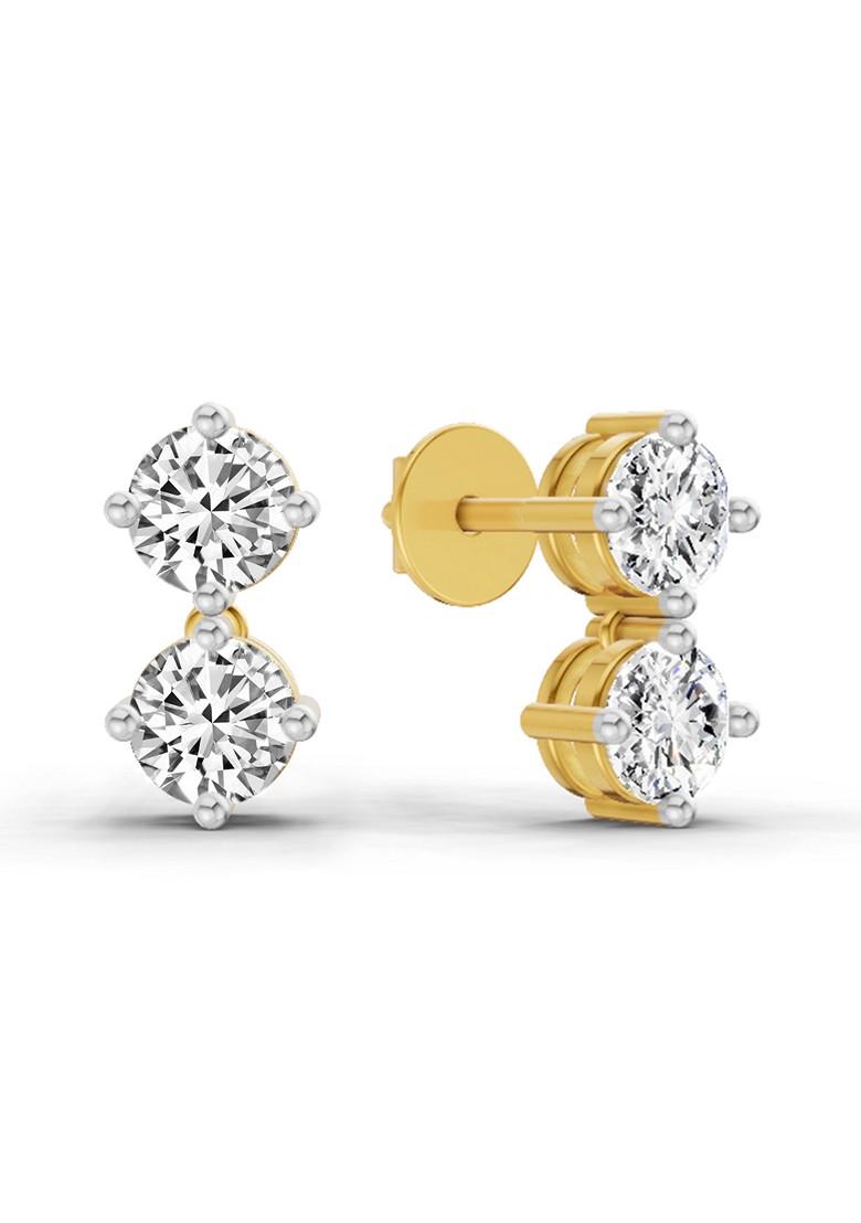 14Kt Yellow Gold Lab Grown Diamond 1.06 Carat Round Drop Earrings For Women