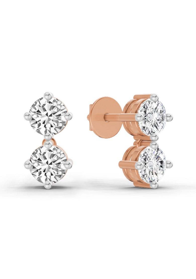 14Kt Rose Gold Lab Grown Diamond 1.06 Carat Round Drop Earrings For Women