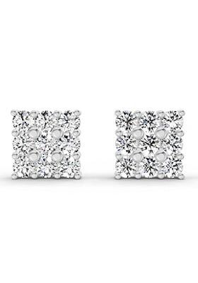 14Kt White Gold Lab Grown Diamond 0.94 Carat Round Cluster Stud Earrings For Women