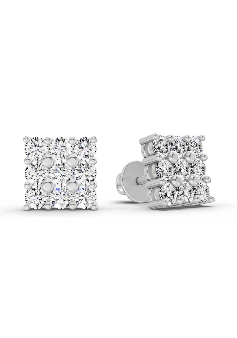 14Kt White Gold Lab Grown Diamond 0.94 Carat Round Cluster Stud Earrings For Women