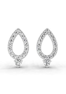 14Kt White Gold Lab Grown Diamond 0.89 Carat Round Teardrop Stud Earrings For Women