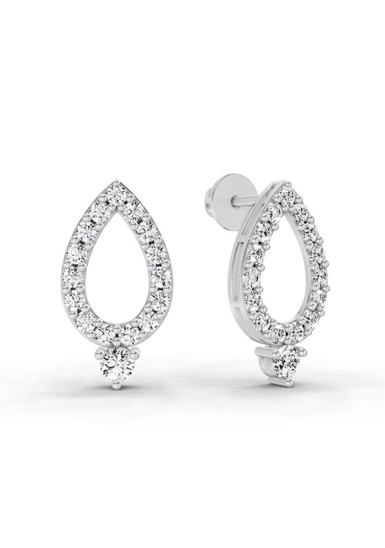 14Kt White Gold Lab Grown Diamond 0.89 Carat Round Teardrop Stud Earrings For Women