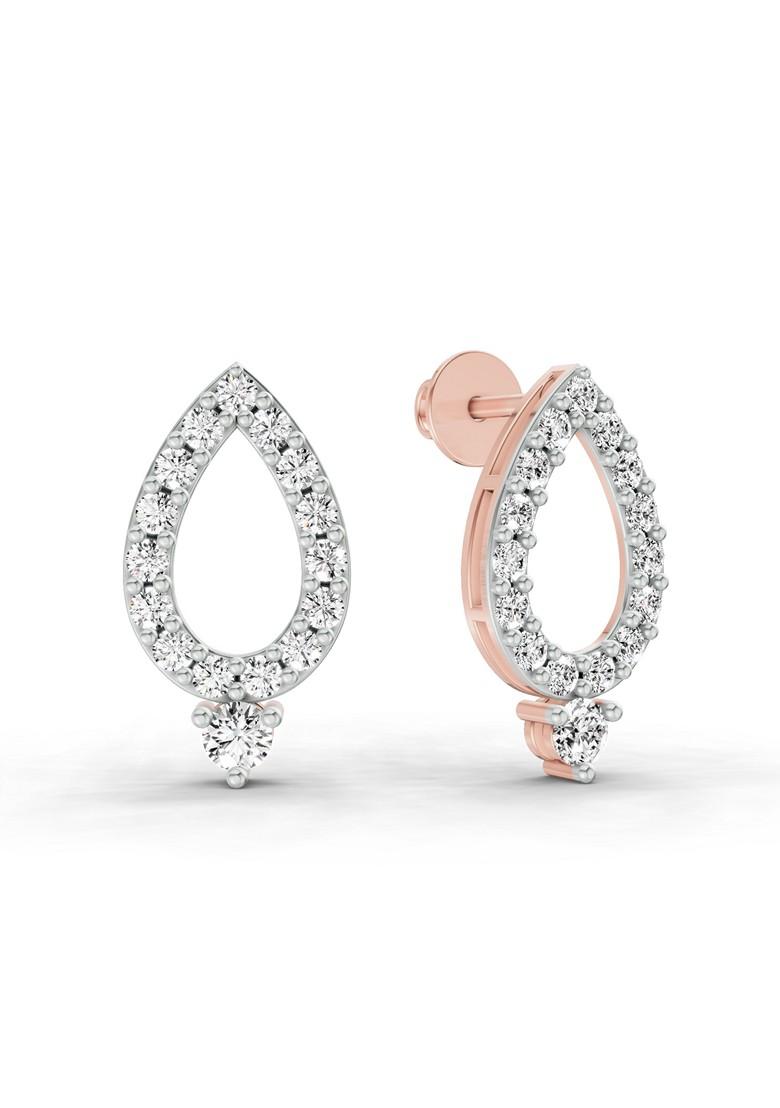14Kt Rose Gold Lab Grown Diamond 0.89 Carat Round Teardrop Stud Earrings For Women