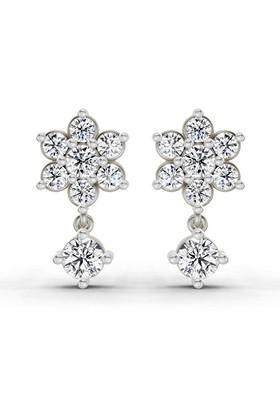 14Kt White Gold Lab Grown Diamond 0.86 Carat Round Flower Drop Earrings For Women