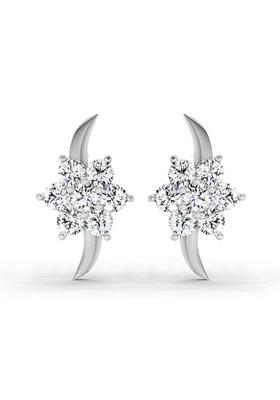14Kt White Gold Lab Grown Diamond 0.97 Carat Round Flower Stud Earrings For Women