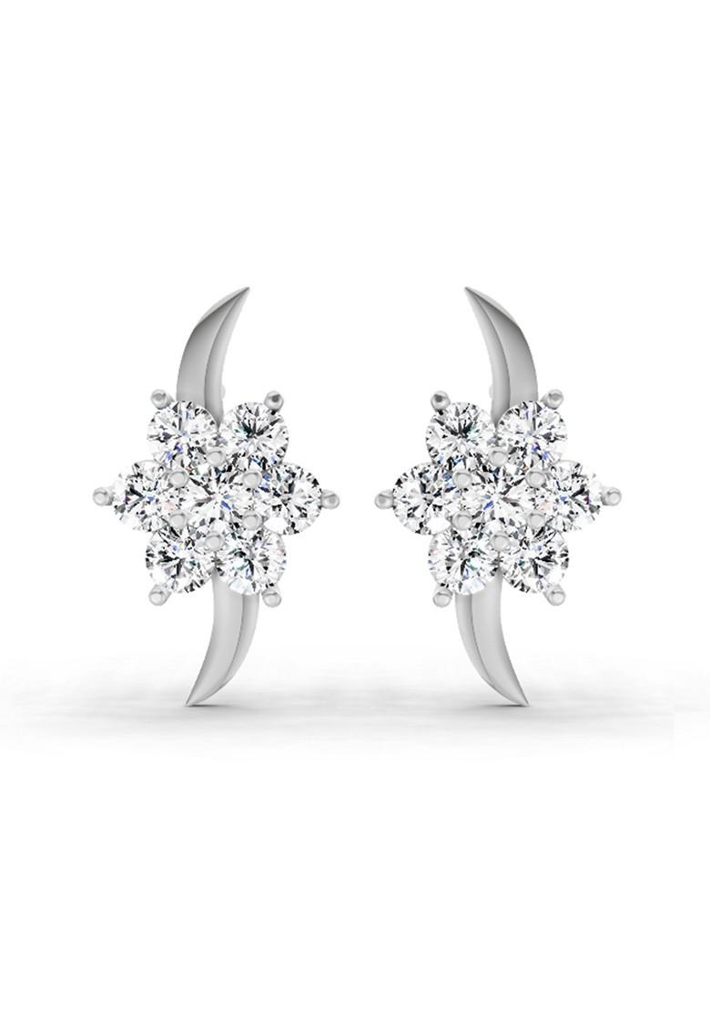 14Kt White Gold Lab Grown Diamond 0.97 Carat Round Flower Stud Earrings For Women