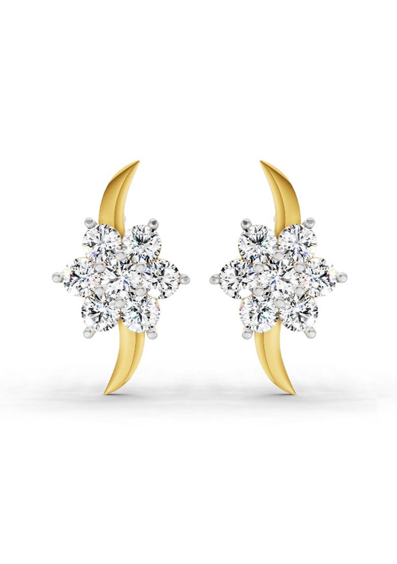 14Kt Yellow Gold Lab Grown Diamond 0.97 Carat Round Flower Stud Earrings For Women