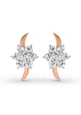 14Kt Rose Gold Lab Grown Diamond 0.97 Carat Round Flower Stud Earrings For Women